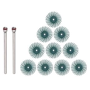 HARFINGTON 10pcs Radial Bristle Disc Set 1" 80 Grit Detail Abrasive Brush Kit Gap Polishing Wheel Assortment with 1/8" Mandrels Shank for Jewelry Wood Metal Polishing Cleaning, Green