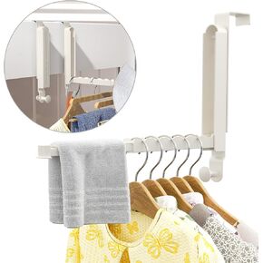 Over The Door Drying Rack, Foldable Over Door Hooks Hanger Laundry Hanging Coat Rack with 6 Groves, Space-Saving Over Door Organizer for Clothes, Coats, Hats, Bags, Towels (1pcs White)