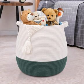 Large Woven Storage Basket,17.7"x16.9" Cotton Rope Basket (Bohemian, Green)