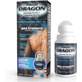 Dragon POMADA, Maximum Strength- Pain Numbing & Long Lasting Pain Relief No Mess Applicator with Lidocaine Roll On, 2.5 oz, Clear, GEN60434