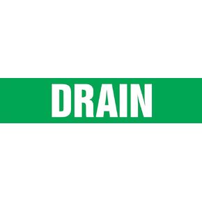 Accuform RPK295SSB Self-Stick "Drain" Pipe Marker for 1-1/2" to 2" OD Pipe, White on Green, 1-1/2" H x 8" W
