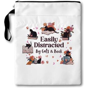 Easily Distracted by Dogs Gifts Bag for Dogs Mom, Book Nerd Gifts Book Sleeves with Zipper,11x9 Inch Washable Book Protector Covers, Gifts Bag for Women Dogs Lover Reader Bookish Bibliophile, A010
