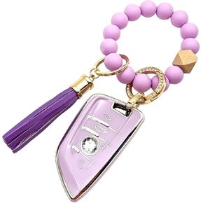 for GMC Key Fob Cover,Purple Beaded Key Holder Fits for 2019 - 2022 2023 Chevy Silverado GMC Sierra 1500 2500HD 3500HD GMC Acadia GMC Terrain Car Key Accessaries (for GMC-A5)