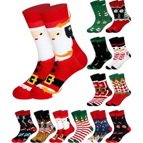 12 Pairs Christmas Compression Socks 15-20 mmHg Athletic Crew Socks for Women Men Christmas Crew Socks for Nurses Pregnancy Travel Hiking Anti-Fatigue Christmas Gifts