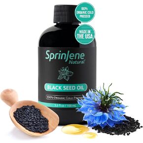 SprinJene Natural® 100% Pure Organic Black Seed Oil Cold Pressed for Oral Wellness, Nigella Sativa Black Seed Oil, Black Cumin Seed Oil Organic, Omega 3 6 9, Nourishes Skin, Supports Joint, 3.5 fl oz