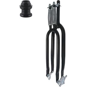 CDHPOWER 26" Fork Double Springer Suspension Fork 1" Threaded & Headset,Cruiser Chopper Bike Dual Spring Classical Fork (Black)