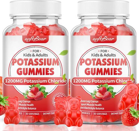 softbear Potassium Gummies for Adults, Sugar Free Potassium Chloride Gummies 1200mg Support Leg Cramps & Electrolyte Balance High Potency Potassium Supplement Gummies Strawberry Flavor 120 Count in Kuwait