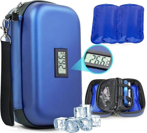 Insulin Cooler Travel Case TSA Approved - Portable Medication Organizer with Thermometer and 2 Ice Packs, Insulated Diabetic Cooler for Travel and Daily Use (Blue) in Saudi Arabia