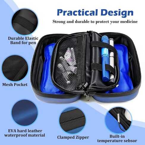 Insulin Cooler Travel Case TSA Approved - Portable Medication Organizer with Thermometer and 2 Ice Packs, Insulated Diabetic Cooler for Travel and Daily Use (Blue) in Saudi Arabia