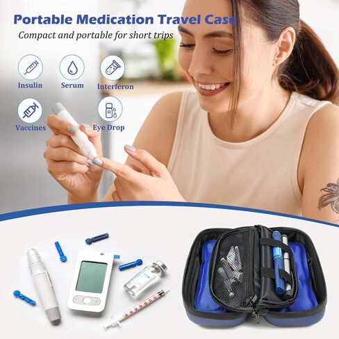 Insulin Cooler Travel Case TSA Approved - Portable Medication Organizer with Thermometer and 2 Ice Packs, Insulated Diabetic Cooler for Travel and Daily Use (Blue) in Saudi Arabia