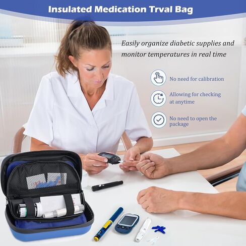 Insulin Cooler Travel Case TSA Approved - Portable Medication Organizer with Thermometer and 2 Ice Packs, Insulated Diabetic Cooler for Travel and Daily Use (Blue) in Saudi Arabia