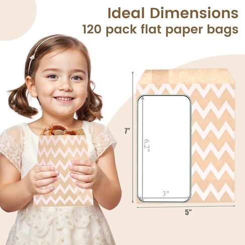 120 قطعة من أكياس الورق المسطحة من جوهاوس، أكياس الوجبات الخفيفة مقاس 12.7 × 17.78 سم، أكياس البسكويت البيضاء، أكياس ورق الكرافت، أكياس الفشار لحفلات بيع الحلوى in Kuwait