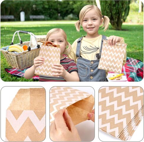 120 قطعة من أكياس الورق المسطحة من جوهاوس، أكياس الوجبات الخفيفة مقاس 12.7 × 17.78 سم، أكياس البسكويت البيضاء، أكياس ورق الكرافت، أكياس الفشار لحفلات بيع الحلوى in Kuwait