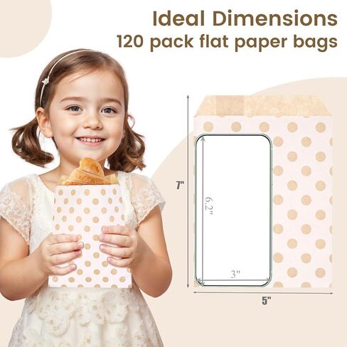 JOHOUSE 120PCS Flat Paper Bags, 5 x 7 Inch Snack Bags White Cookie Bags Kraft Paper Bags Popcorn Bags for Sales Treats Parties in Saudi Arabia