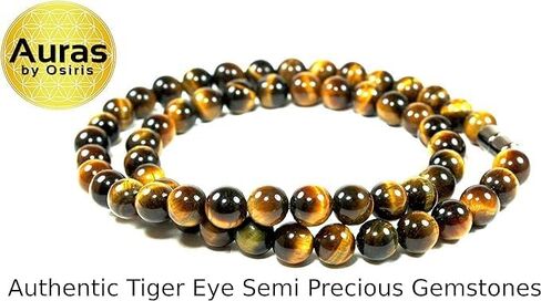 Auras by Osiris | Handmade Yellow Tiger Eye Crystal Necklace - Grounding Genuine Gemstone Beaded Mala | Willpower, Protection, Prosperity Choker- Jewelry Gift for Mens, Womens, Girls | 10mm Beads, 22" in Kuwait
