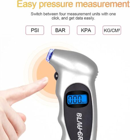 Tire Pressure Gauge for Car, 150 PSI 4 Settings, Portable Digital Tire Gauge for Car, Truck, Motorcycle, Bicycle with Backlit LCD Non-Slip Grip (Blue) in Saudi Arabia