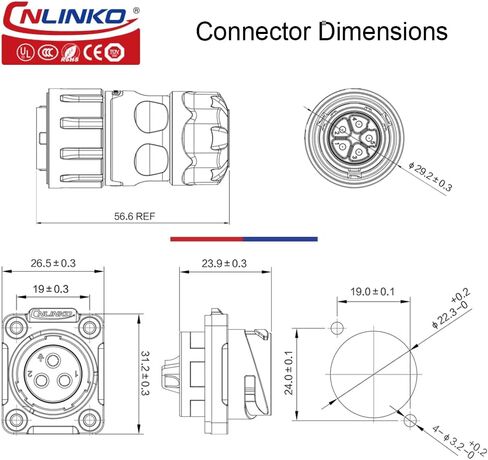 CNLINKO YM-20 Industrial Waterproof Connector IP68 Circular Connector Aviation Connector PBT Plastic Shell M20 2-12 Pin Flange Socket (12 Pin) in Saudi Arabia