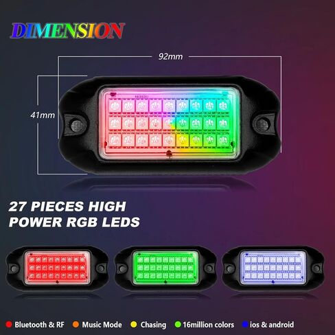 Nicoko Multicolor RGB LED Rock Light Kits w/Brake Light & Turn Signal Function 16 Million Colors Many Flashing Modes Neon Lights Under Off Road Truck SUV Motorcycle Wiring Harness (Pack 4) in Saudi Arabia