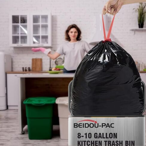 8-10 Gallon Trash Bags Drawstring, 300 Count Bulk, Black & Unscented Multi-purpose Garbage Bags for Business Home Bathroom Kitchen Commercial and Industrial in Saudi Arabia