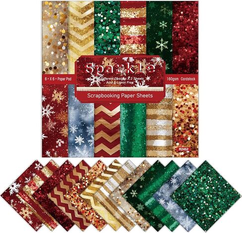 عيد الميلاد القصاصات ورقة 6x6 الترتر الأحمر التألق نمط مسطح من جانب واحد DIY غير المرغوب فيه مجلة الفنون الحرف الخلفية الزخرفية ورقة مهرجان لوازم 24 ورقة (R2447) in Kuwait