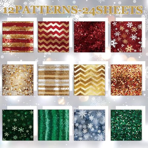 عيد الميلاد القصاصات ورقة 6x6 الترتر الأحمر التألق نمط مسطح من جانب واحد DIY غير المرغوب فيه مجلة الفنون الحرف الخلفية الزخرفية ورقة مهرجان لوازم 24 ورقة (R2447) in Kuwait