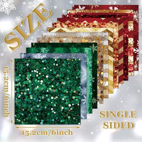 عيد الميلاد القصاصات ورقة 6x6 الترتر الأحمر التألق نمط مسطح من جانب واحد DIY غير المرغوب فيه مجلة الفنون الحرف الخلفية الزخرفية ورقة مهرجان لوازم 24 ورقة (R2447) in Kuwait