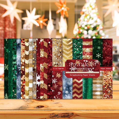 عيد الميلاد القصاصات ورقة 6x6 الترتر الأحمر التألق نمط مسطح من جانب واحد DIY غير المرغوب فيه مجلة الفنون الحرف الخلفية الزخرفية ورقة مهرجان لوازم 24 ورقة (R2447) in Kuwait