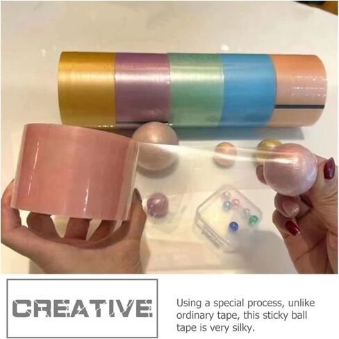 6 Pcs Funny Sticky Ball Tapes Candy Color Decompression Tape Sticky Ball Rolling Tape Adhesive Tapes for Adult DIY Ball Tapes,3.6CM in Saudi Arabia