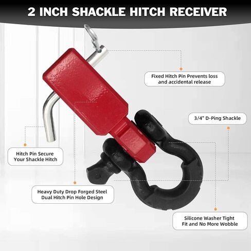 جهاز استقبال وصلة القيد يناسب 2 بوصة، كتلة استقبال وصلة وصل بقوة كسر 33.075 رطل مع دبوس لولبي 5/8 بوصة، وأغلال حلقية على شكل حرف D 3/4 بوصة لقطر الشاحنة (أسود وأسود) in Kuwait