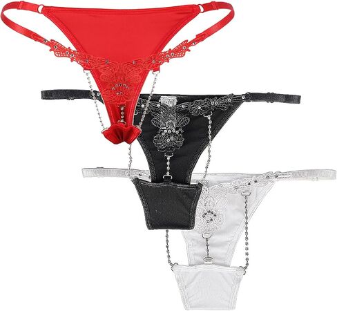 Ohyeah النساء التطريز الدانتيل G-سلاسل سيور حجر الراين T-الظهر Tangas عالية قطع مايكرو ثونغ قابل للتعديل الخصر in Saudi Arabia