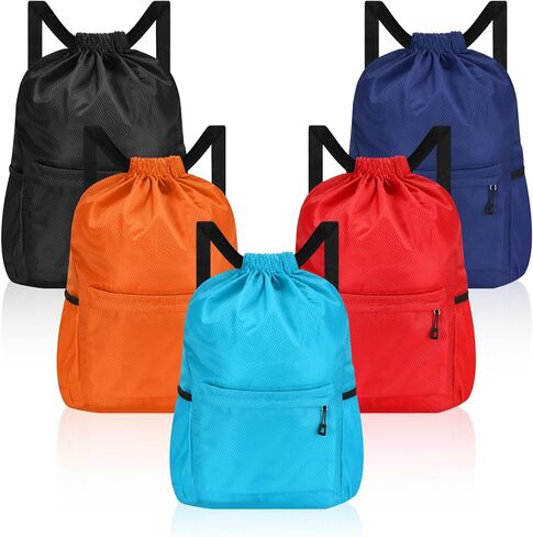 5 قطع من حقائب الصالة الرياضية المقاومة للماء، حقائب برباط للسباحة للرجال والنساء والمراهقين، حقيبة ظهر بسلسلة للرياضات الخارجية والشاطئ وحمام السباحة وصالة الألعاب الرياضية، مع جيب مبلل وجيب شبكي جانبي in Kuwait