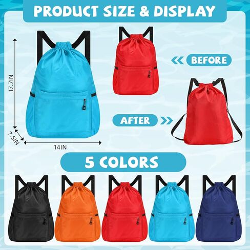 5 قطع من حقائب الصالة الرياضية المقاومة للماء، حقائب برباط للسباحة للرجال والنساء والمراهقين، حقيبة ظهر بسلسلة للرياضات الخارجية والشاطئ وحمام السباحة وصالة الألعاب الرياضية، مع جيب مبلل وجيب شبكي جانبي in Kuwait