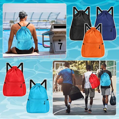 5 قطع من حقائب الصالة الرياضية المقاومة للماء، حقائب برباط للسباحة للرجال والنساء والمراهقين، حقيبة ظهر بسلسلة للرياضات الخارجية والشاطئ وحمام السباحة وصالة الألعاب الرياضية، مع جيب مبلل وجيب شبكي جانبي in Kuwait