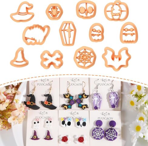 Puocaon Halloween Polymer Clay Cutters - 18 قطعة من قواطع طين الهالوين للأقراط، قواطع مجوهرات طين البوليمر الخفافيش، قواطع أقراط طين المرجل، قواطع طين البوليمر المثيرة للمجوهرات in Saudi Arabia