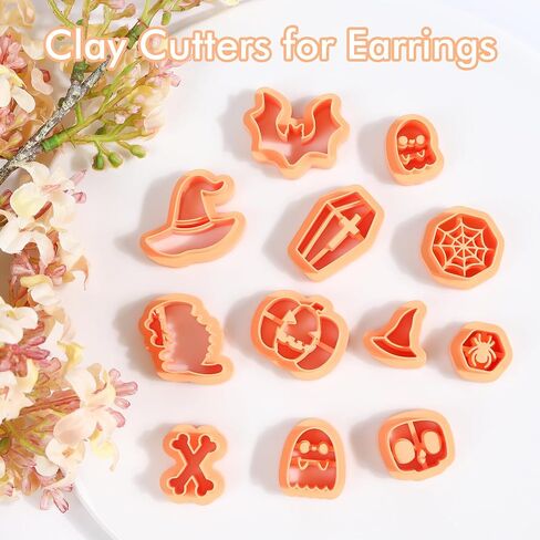 Puocaon Halloween Polymer Clay Cutters - 18 قطعة من قواطع طين الهالوين للأقراط، قواطع مجوهرات طين البوليمر الخفافيش، قواطع أقراط طين المرجل، قواطع طين البوليمر المثيرة للمجوهرات in Saudi Arabia