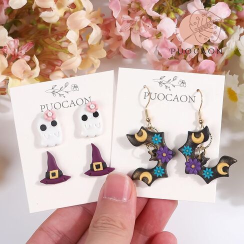 Puocaon Halloween Polymer Clay Cutters - 18 قطعة من قواطع طين الهالوين للأقراط، قواطع مجوهرات طين البوليمر الخفافيش، قواطع أقراط طين المرجل، قواطع طين البوليمر المثيرة للمجوهرات in Saudi Arabia