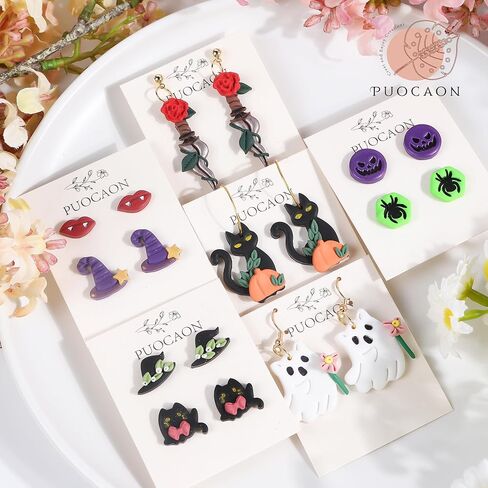 Puocaon Halloween Polymer Clay Cutters - 18 قطعة من قواطع طين الهالوين للأقراط، قواطع مجوهرات طين البوليمر الخفافيش، قواطع أقراط طين المرجل، قواطع طين البوليمر المثيرة للمجوهرات in Saudi Arabia