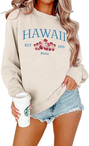 MOUSYA Hawaii Embroidered Sweatshirt Hawaii Aloha State Shirt Vintage 1959 Embroidered Long Sleeve Pullover Top in Saudi Arabia