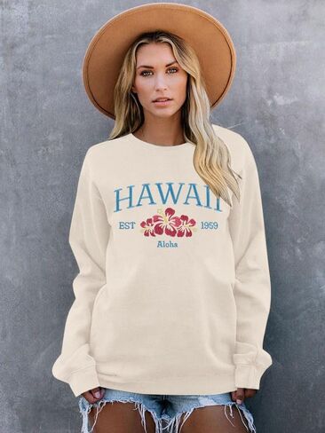 MOUSYA Hawaii Embroidered Sweatshirt Hawaii Aloha State Shirt Vintage 1959 Embroidered Long Sleeve Pullover Top in Saudi Arabia