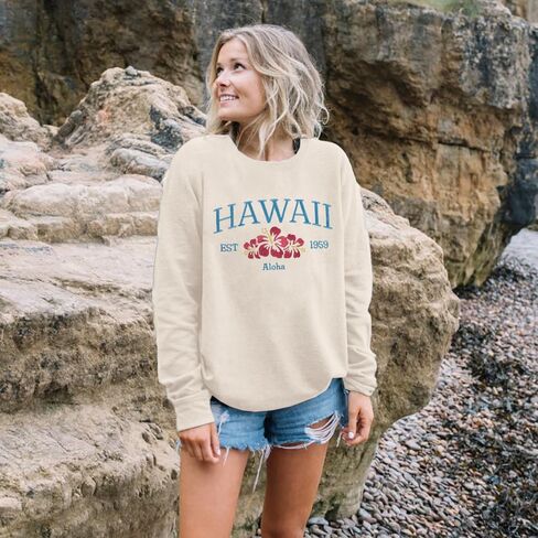 MOUSYA Hawaii Embroidered Sweatshirt Hawaii Aloha State Shirt Vintage 1959 Embroidered Long Sleeve Pullover Top in Saudi Arabia