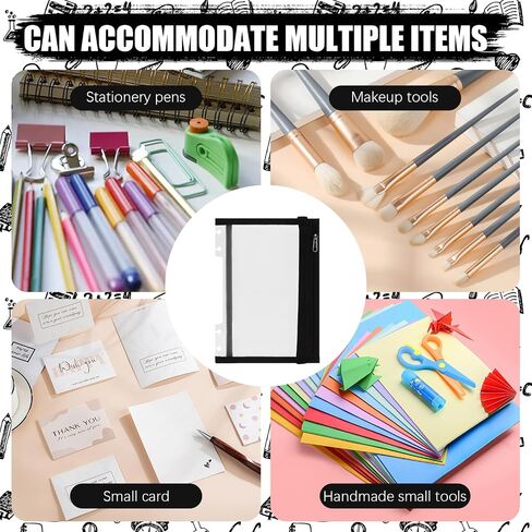 Chris.W Discbound Notebook Elastic Band Pen Holder, Junior Size Disc Bound Planner Cover Mesh Pencil Case Bag, Zipper Pouch for Pens Cards Stickers School Supplies (5.5inx8.5in, Pink with Stripe) in Saudi Arabia
