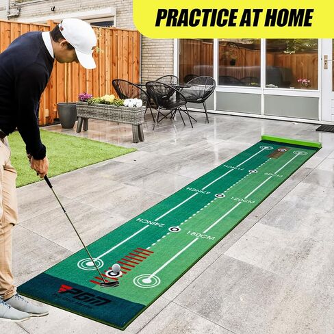 PGM Golf Putting Mat - 10 ft Putting Green Indoor with Blocking Ball Design - Durable Crystal Velvet Putting Matt for Indoors, Outdoors, Home and Office - Golf Gifts Golf Accessories for Men in Kuwait