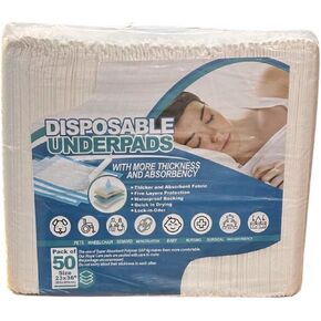 Disposable Underpads 23x36 Inch [50-Pack] - Super Absorbent Chux Pads for Incontinence, Bed Covers, Kids, Adults, Elderly, Multi-Use Protection Pee Pads - Ideal for Babies, Puppy Training, Leak Proof