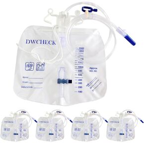 5 Pack Urinary Drainage Bag with Anti-Reflux Chamber,2000mL Urine Bags with 48" Tube Drainage,Splash-Resistant Drain Spout,Clips and Hanging Hook,Disposable Urine Bags for Men