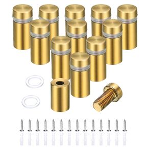 uxcell 12 Pcs 1/2" x 1" Standoff Screws Stainless Steel Wall Mount Sign Mounting Hardware Kit with 14pcs Screws for Hanging Acrylic Glass Signs Advertising Boards, Brushed Gold