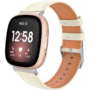 TiMOVO Leather Band Compatible with Fitbit Versa 4/Fitbit Versa 3/Fitbit Sense 2/Sense Watch Bands, Top Grain Genuine Classic Leather Replacement Wristbands Straps for Women Men