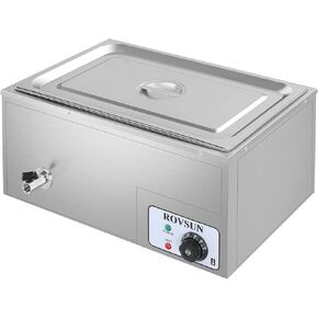ROVSUN 21QT Electric Commercial Food Warmer, 3-Pan Steam Table 6.9 QT/Pan Stainless Steel Bain Marie Buffet Countertop with Temperature Control & Lid for Parties, Catering, Restaurants 110V