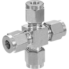 PATIKIL 304 Stainless Steel Cross Compression Tube Fitting 1/8" ID x 1/2"" OD, Pipes Adapter for Water Garden Irrigation System, Silver