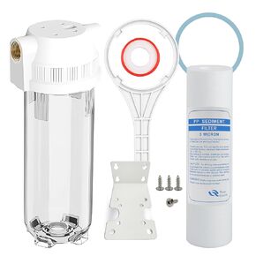 Whole House Water Filter Housing Clear, RV Water Filter Housing, 10" X 2.5" Inline Sediment Water Filter for RV, Home, Aquarium, Maple Syrup RO System, 3/4" NPT Brass Port, R-type O-ring, Bracketless