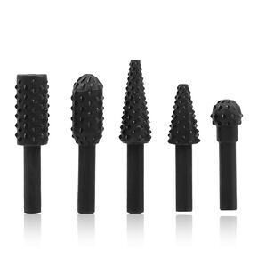 Renyu Rotary Burr Rasp Set 5 pcs, 1/4'' 6mm Round Shank Carving Drill Bits, Chisel-Shaped Rotary Embossing Grinding Head for Wood Carving, Die Grinder Drill, Drilling ,Engraving, Polishing